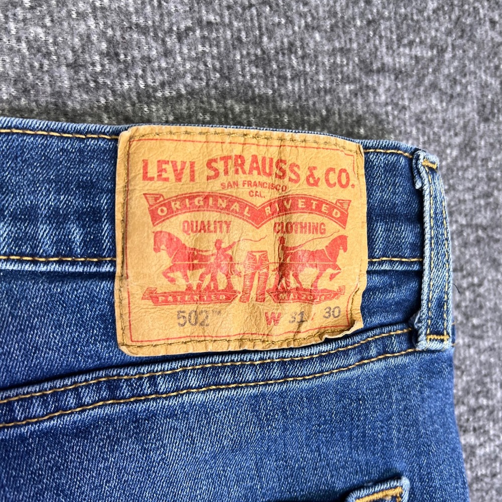Levis 502 Jeans Mens 32x28 Blue Regular Taper Casual Stretch Denim Medium Wash - Picture 13 of 16